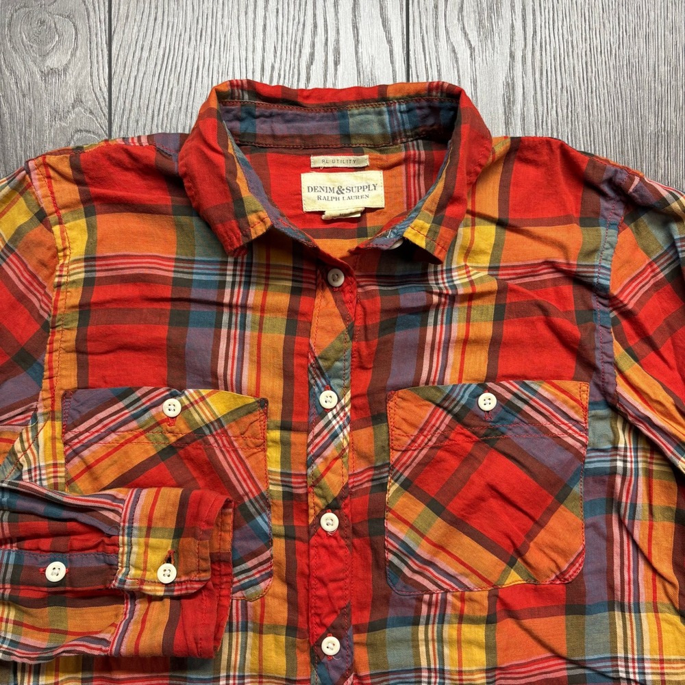 Denim & Supply Ralph Lauren Mens Medium Red Plaid RL Utility Flannel Shirt